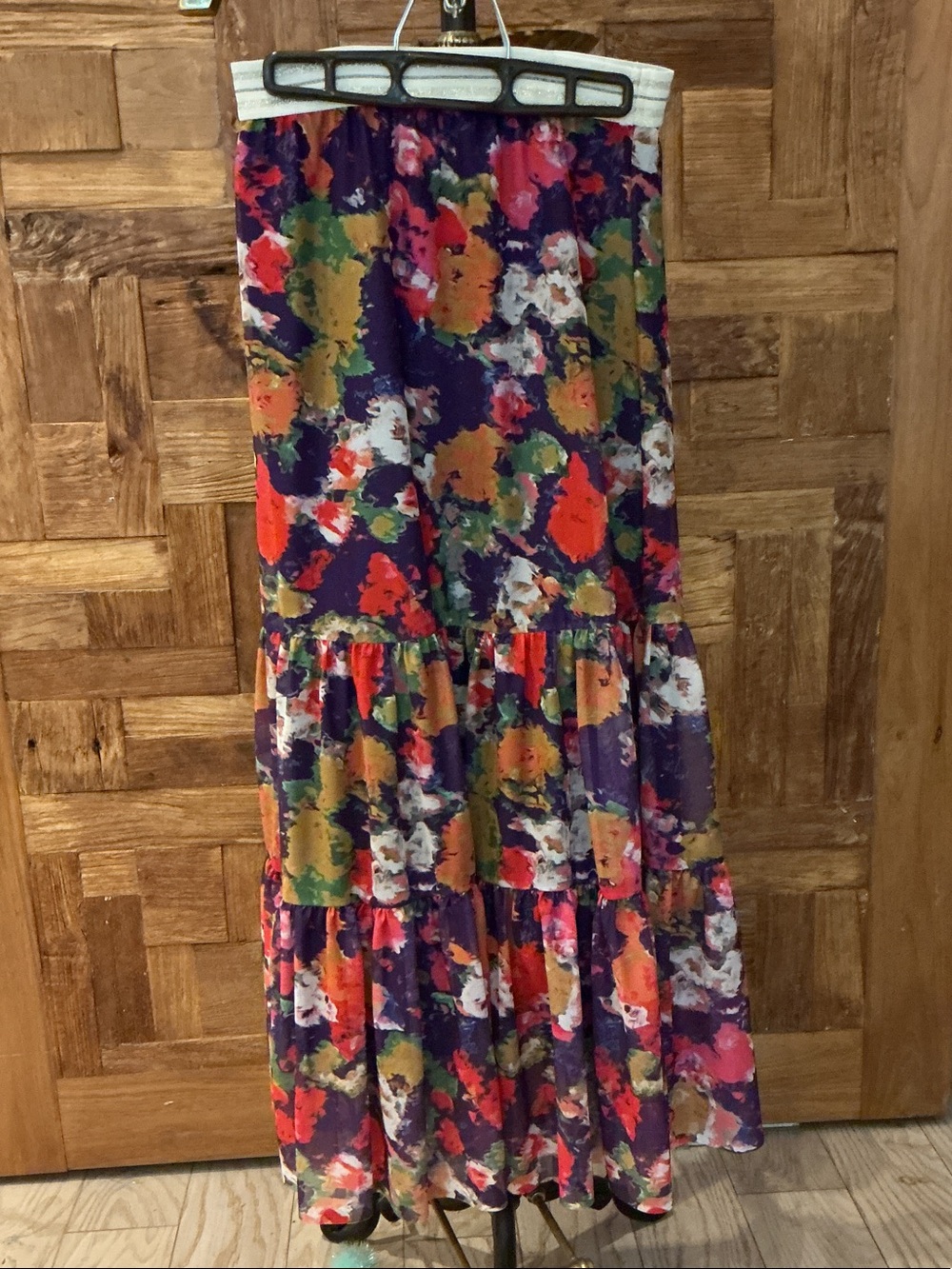 Women’s Purple Floral Tiered Casual Maxi Skirt